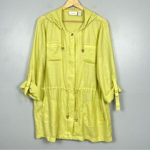 Chico’s lime green lightweight hooded zip front rolltab sleeve jacket, large.